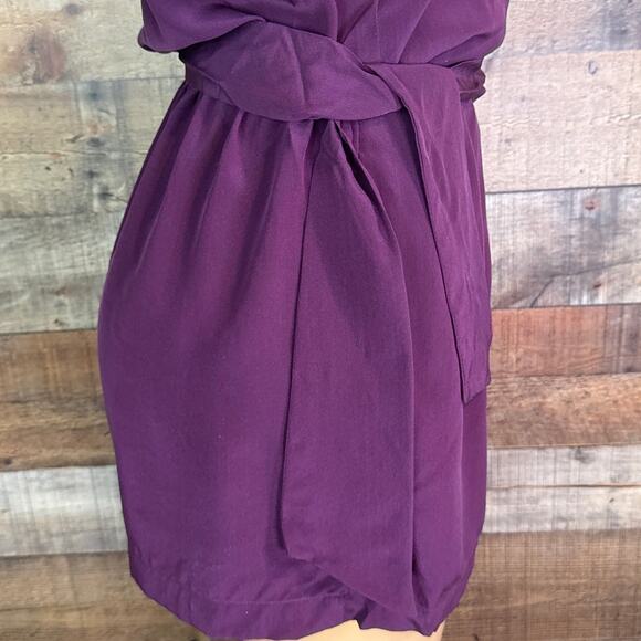 Rory Beca 100% Silk Purple Wrap Romper Short Sleeve Shorts Size Medium - Picture 8 of 13